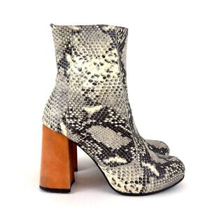 Shelly's‎ London Snake Print Leather Chunky Block Heel Boots Spain EU 38 US 7.5